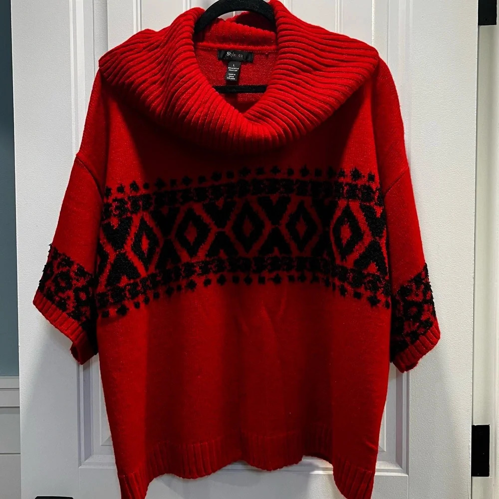 Style & Co Red and Black Short Sleeved Sweater. Size‎ Large.